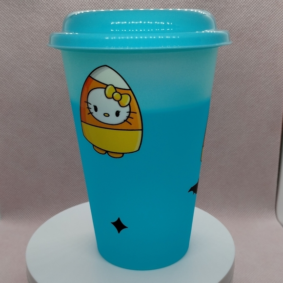 👜$3 - New Hello Kitty Candy Corn Reusable Color-changing 12oz tumbler top straw - Picture 8 of 9